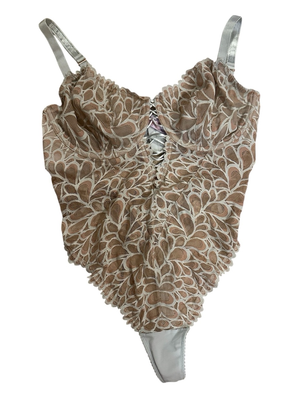 Savage X Fenty Beige and White Lace Bodysuit